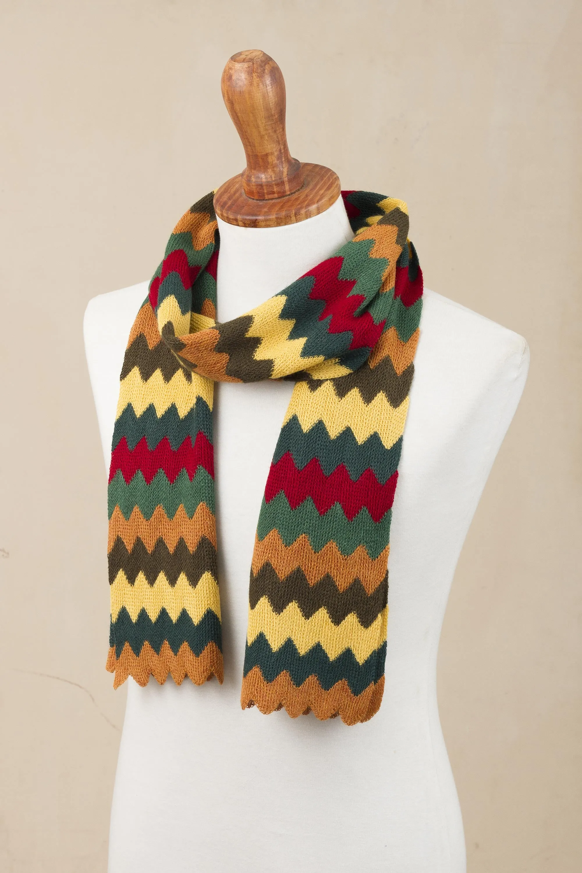 Warm Zigzags Colorful Zigzag Alpaca Blend Wrap Scarf Peru