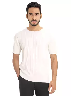 White Ribbed Knit Tee