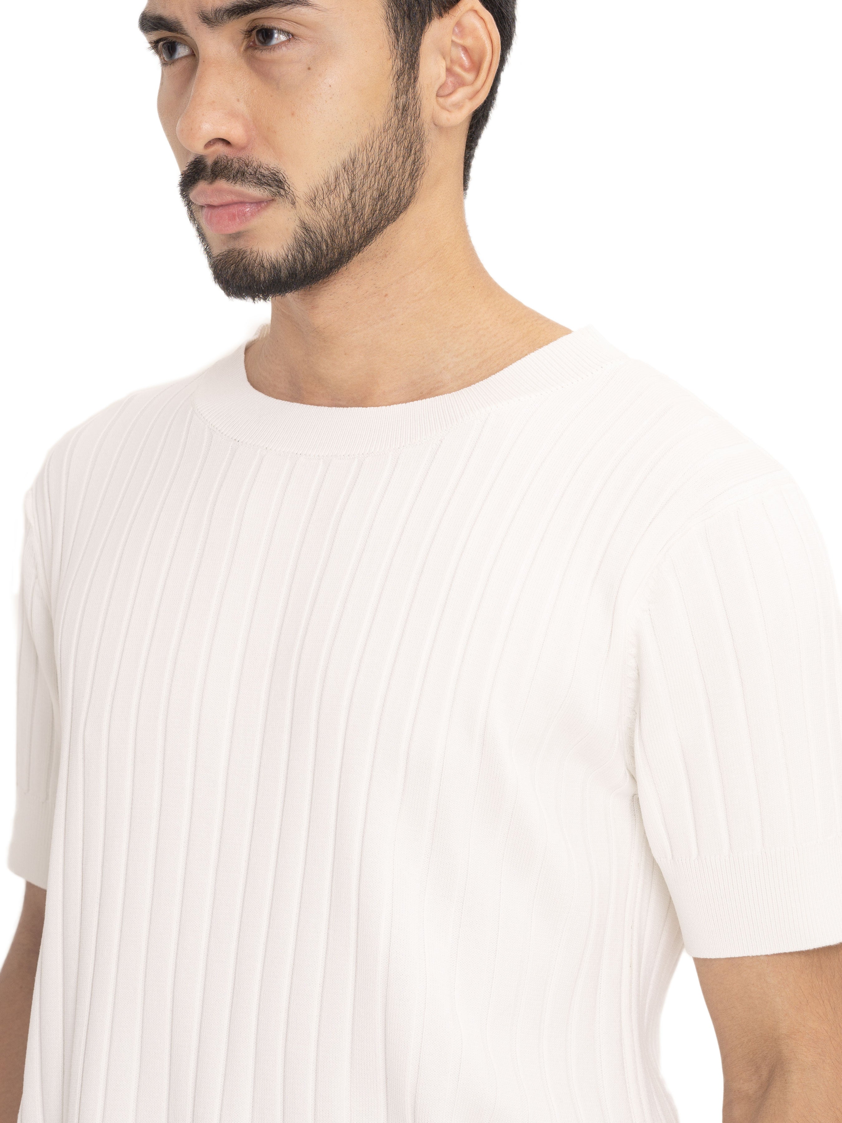 White Ribbed Knit Tee