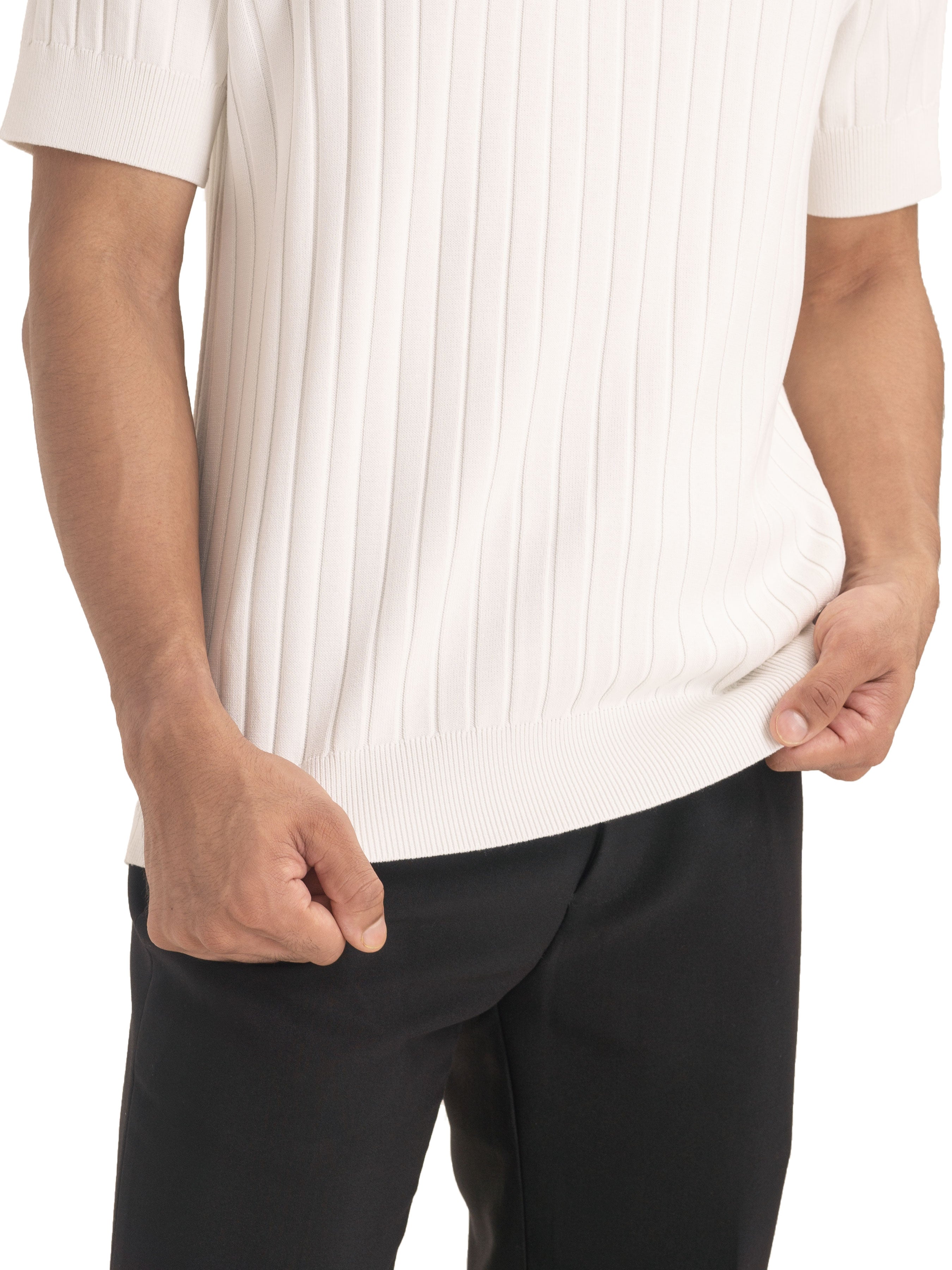 White Ribbed Knit Tee