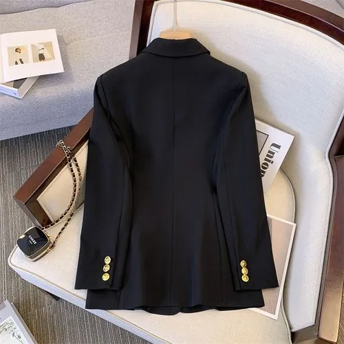 Women's Streetwear Solid Color Pocket Double Breasted Blazer Blazer