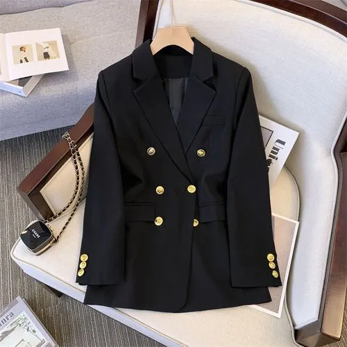 Women's Streetwear Solid Color Pocket Double Breasted Blazer Blazer