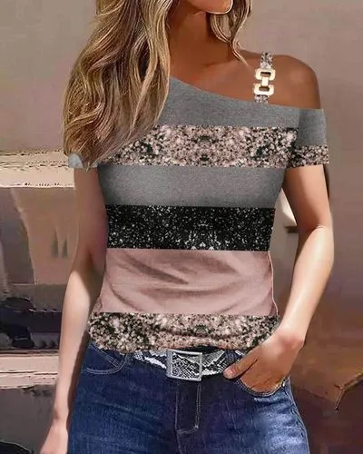 Women's Color Block Short Sleeve T-shirts - Casual, Stylish, and Trendy