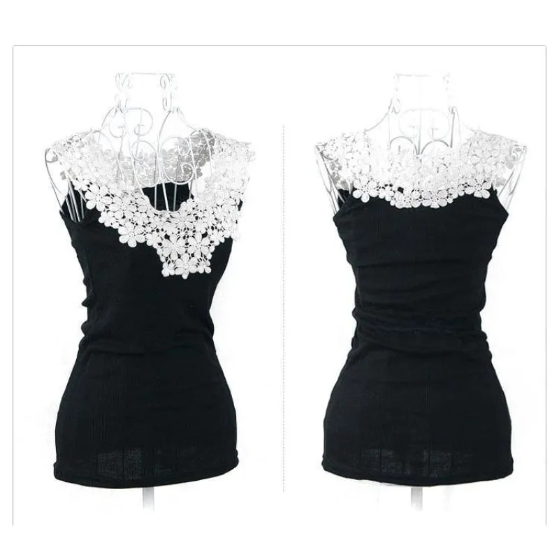 Crochet Lace Chiffon Sleeveless Blouse for Women