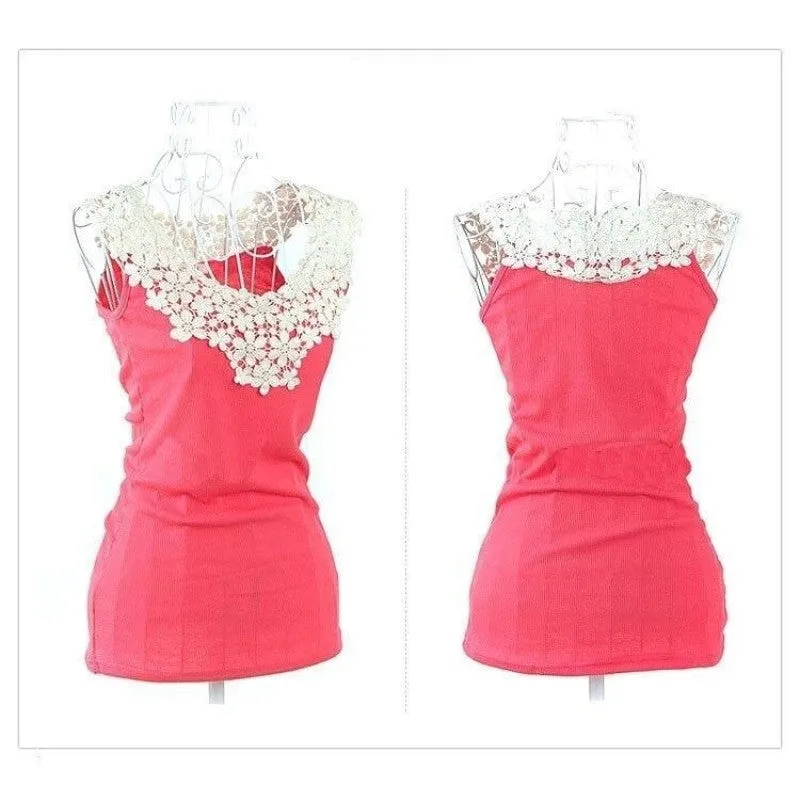 Crochet Lace Chiffon Sleeveless Blouse for Women