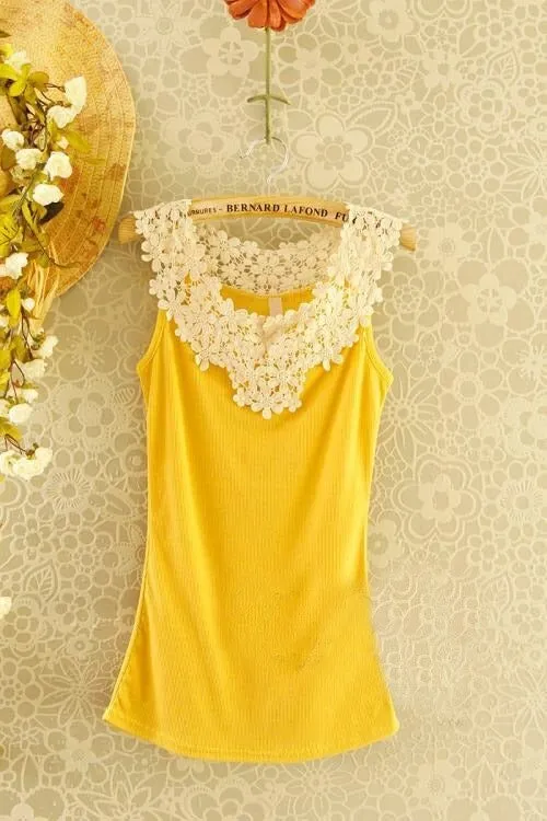 Crochet Lace Chiffon Sleeveless Blouse for Women