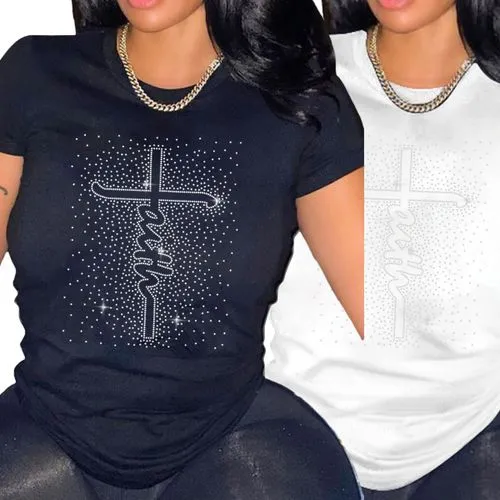 Women's Diamond Streetwear T-Shirt with Short Sleeves