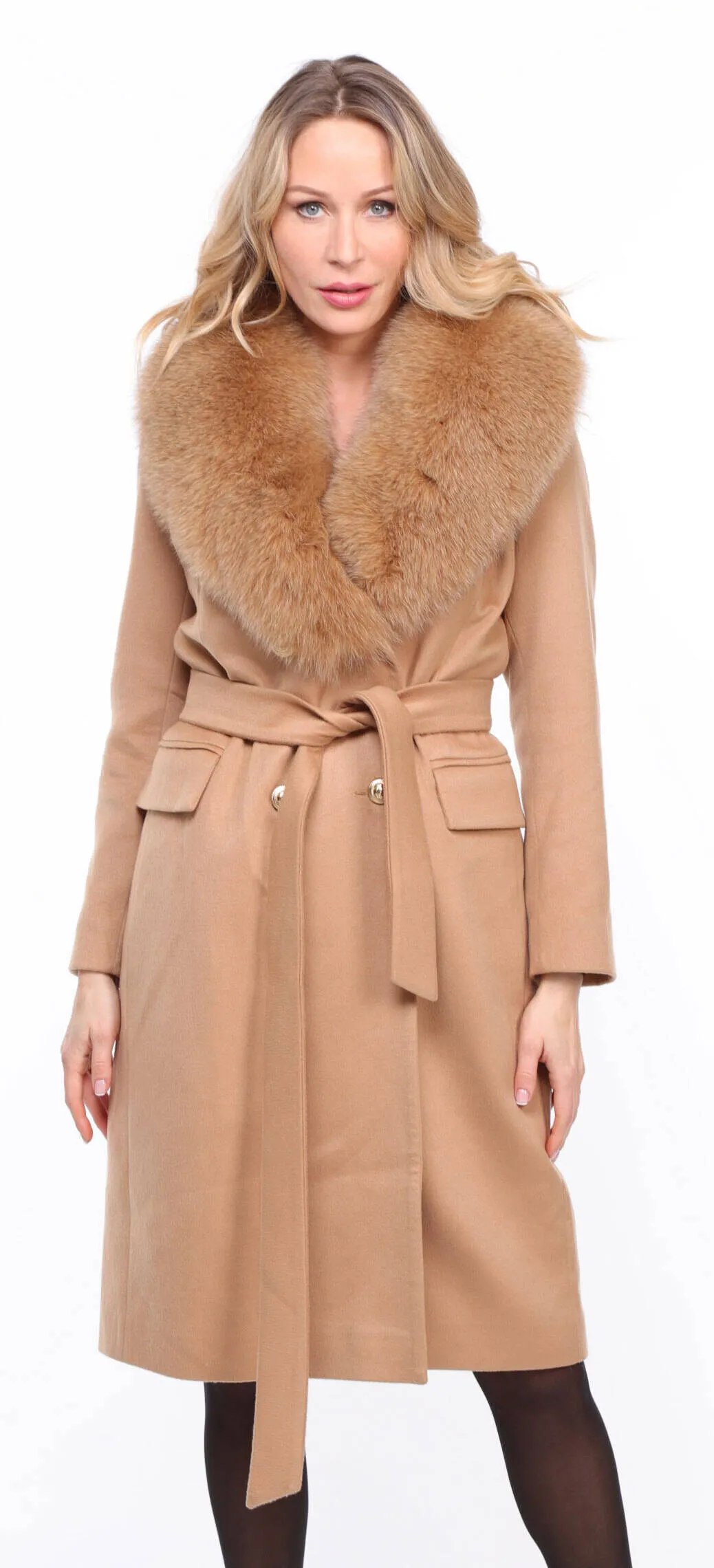 Gold wool fox coat for women