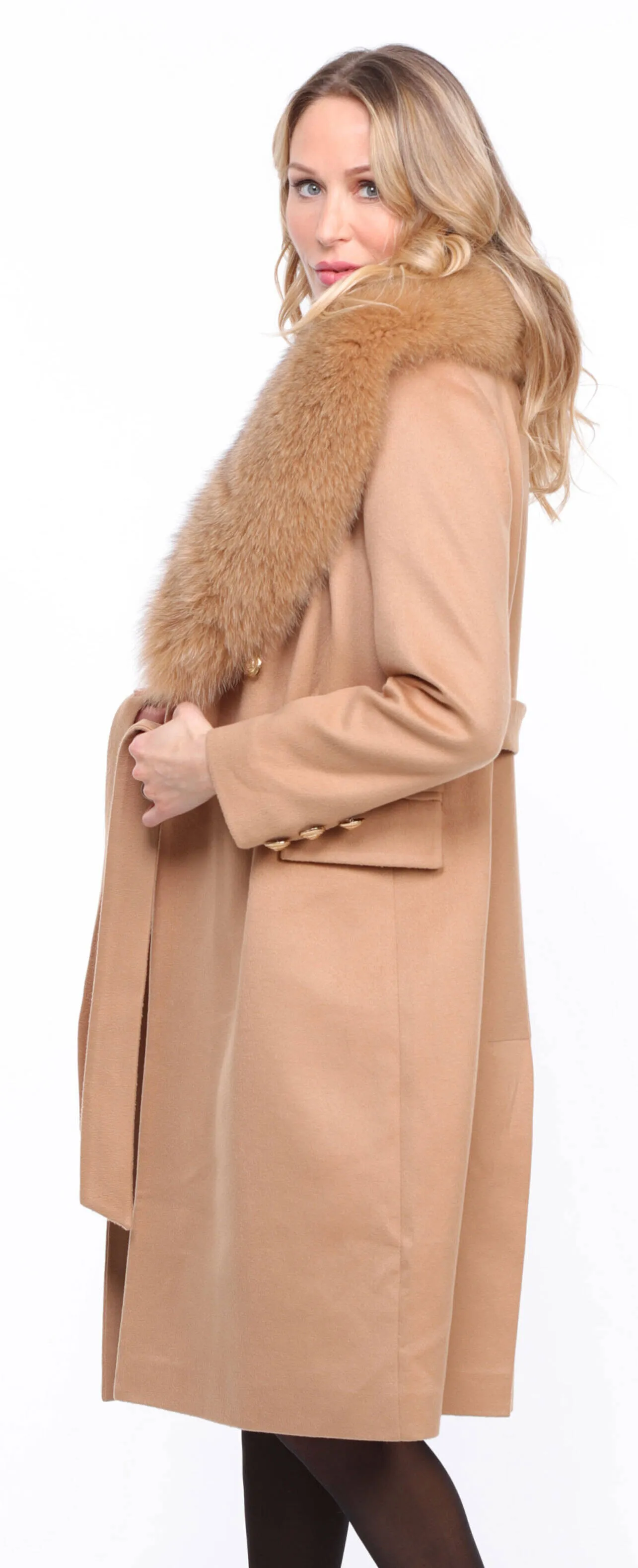 Gold wool fox coat for women