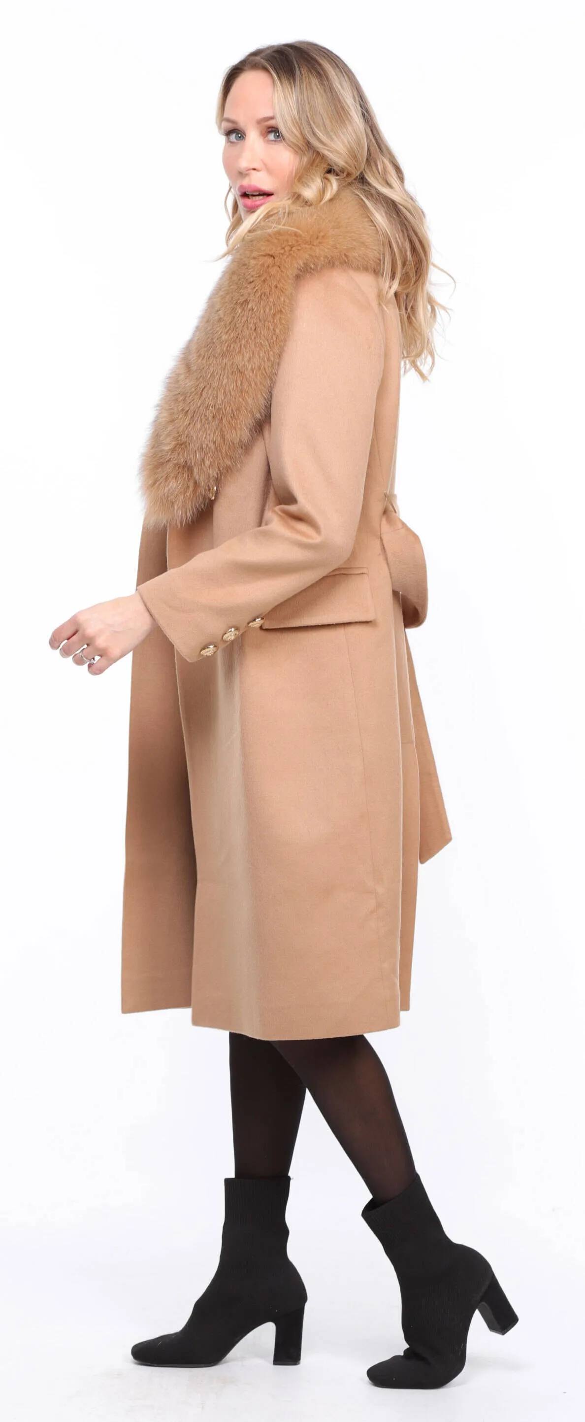 Gold wool fox coat for women