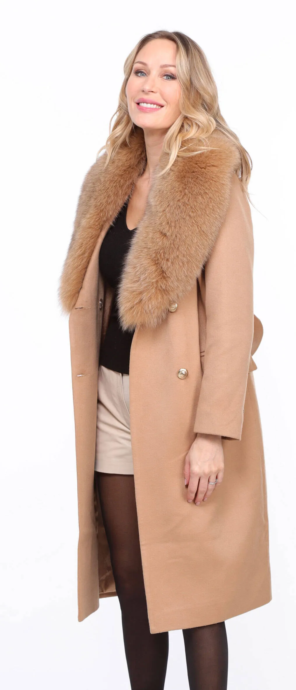 Gold wool fox coat for women