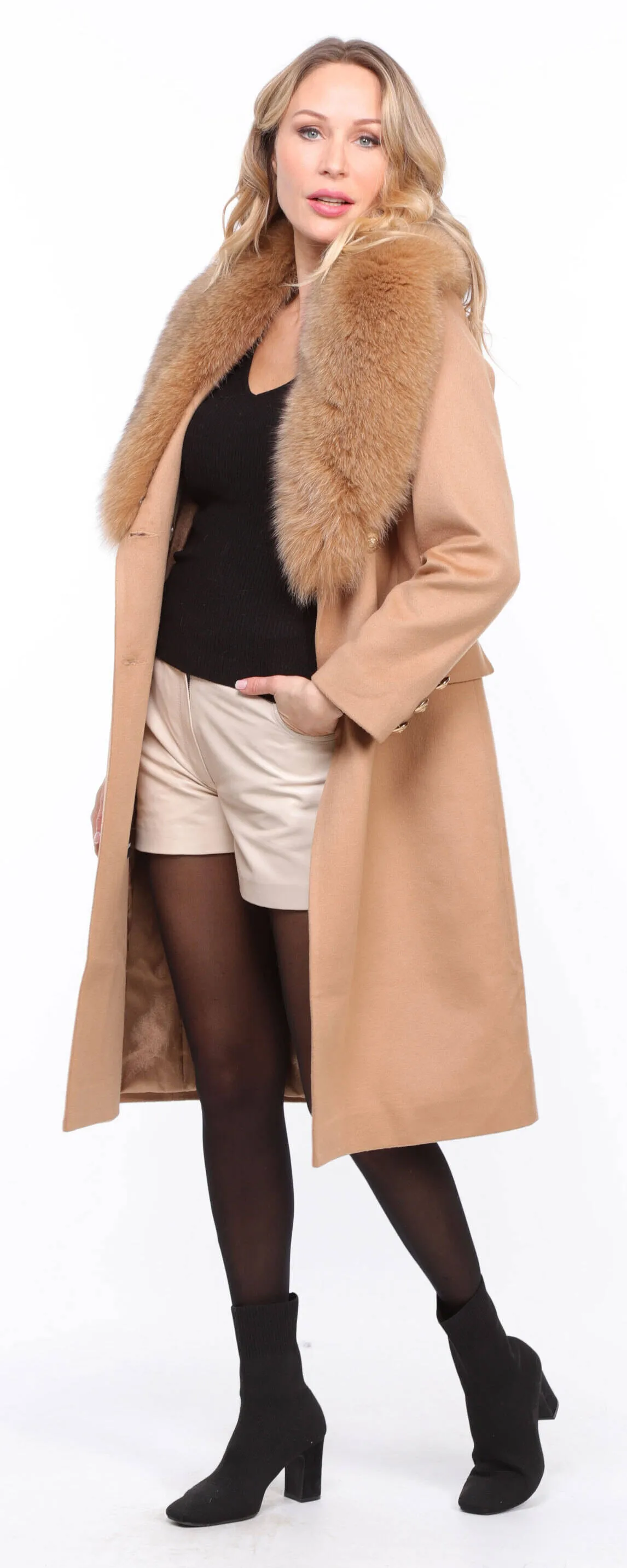 Gold wool fox coat for women