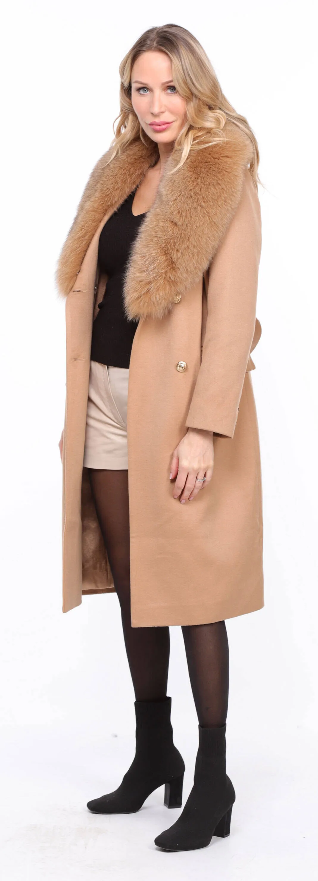 Gold wool fox coat for women