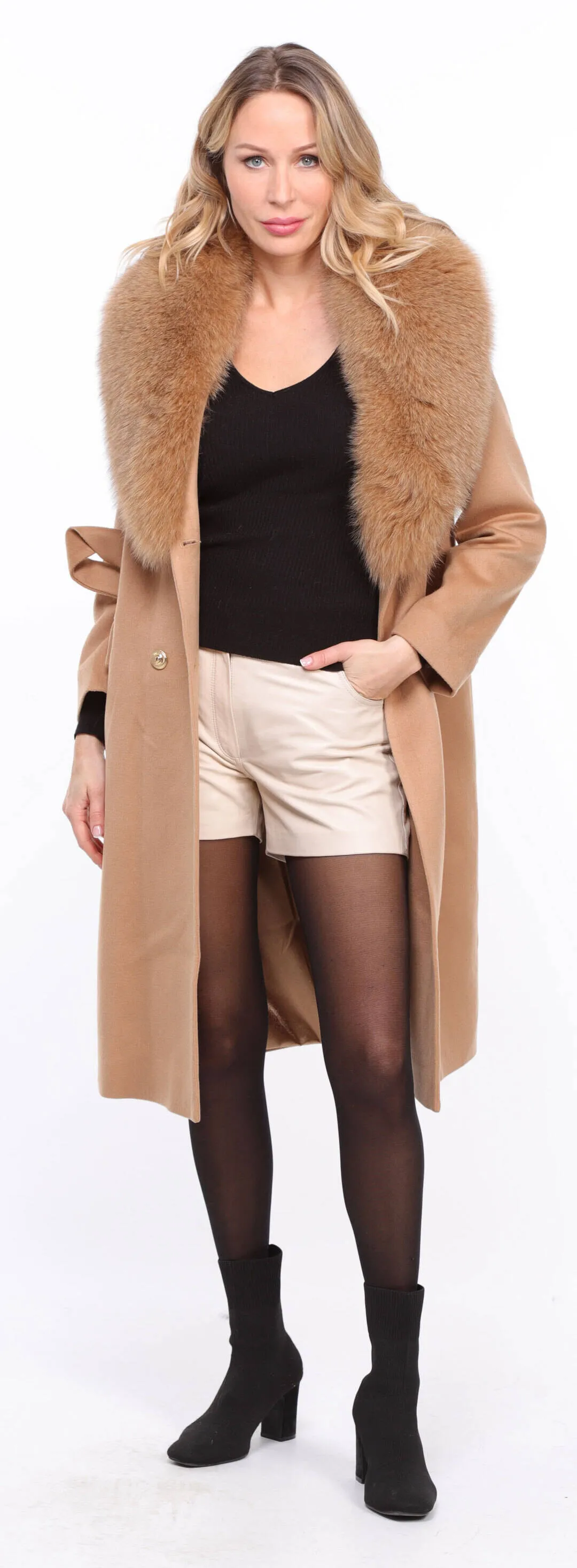 Gold wool fox coat for women