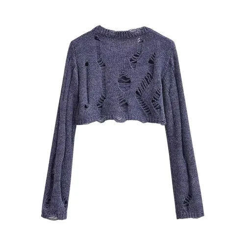 Women's Knitted Long Sleeve Sweater Blouses - Streetwear, Solid Color