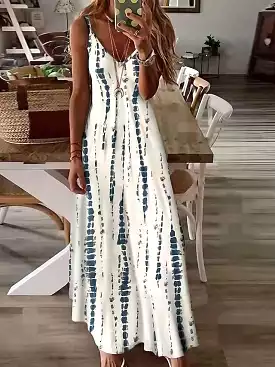 Women's Maxi Dress with Spaghetti Straps and Elegant Print