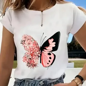 Women's Short Sleeve Casual Butterfly T-Shirt