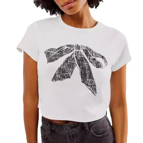 Women's Short Sleeve T-Shirt with Bow Knot - Streetwear Style