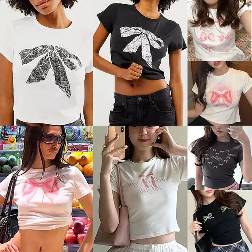 Women's Short Sleeve T-Shirt with Bow Knot - Streetwear Style