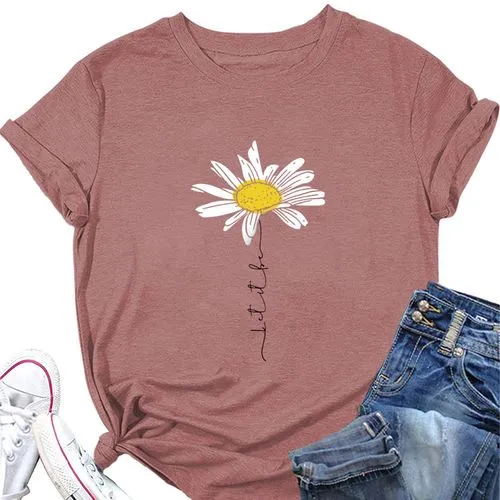 Women's Short Sleeve T-Shirt with Daisy Print - Streetwear