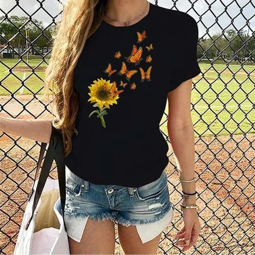 Women's Short Sleeve T-shirts with Streetwear Printing