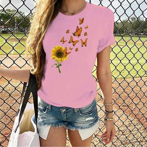 Women's Short Sleeve T-shirts with Streetwear Printing