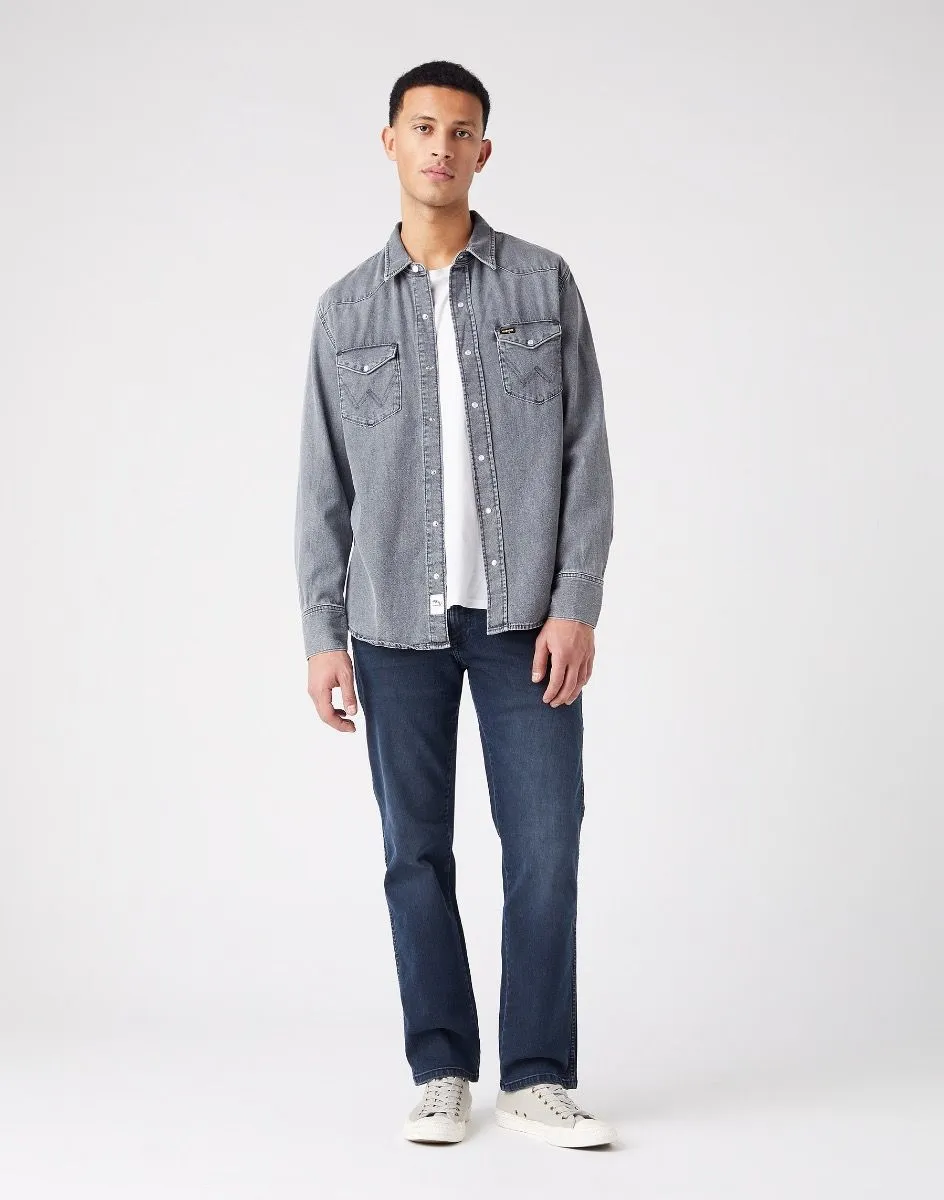 Iron Blue Denim Jeans - Wrangler Greensboro Modern Straight