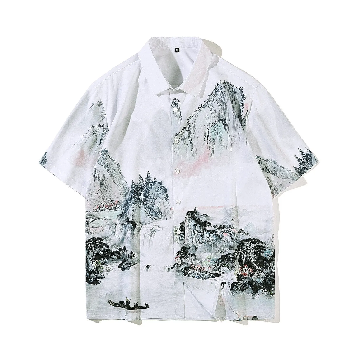 Large Cotton Casual Shirts Turn-down Collar Open Stitch Men Shirt Landscape Painting Short Sleeve Prin Xituodai 2022 New Arrival