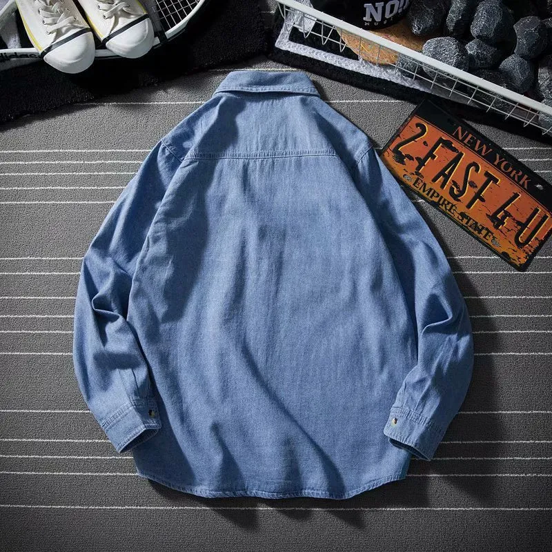 Brand New Arrival Xituodai 2022 Solid Men Chemise Casual Shirts Full Turn-down Collar Open Stitch Denim Shirt