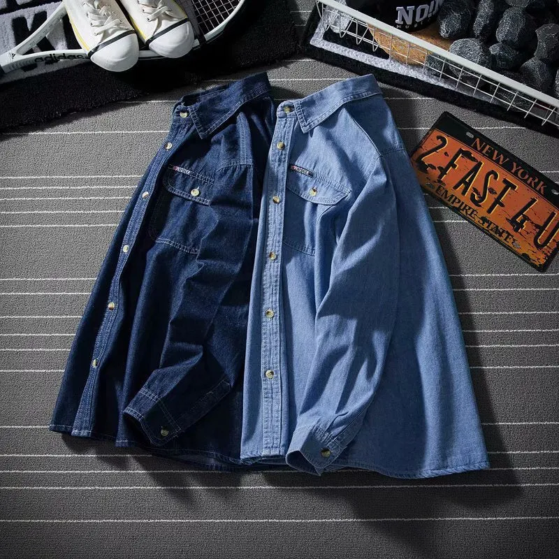 Brand New Arrival Xituodai 2022 Solid Men Chemise Casual Shirts Full Turn-down Collar Open Stitch Denim Shirt