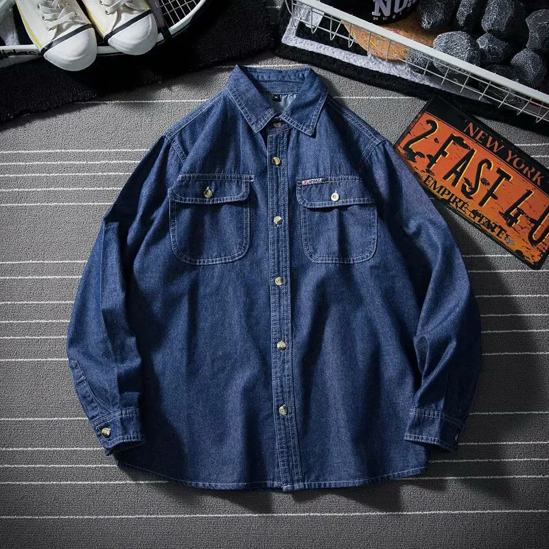 Brand New Arrival Xituodai 2022 Solid Men Chemise Casual Shirts Full Turn-down Collar Open Stitch Denim Shirt