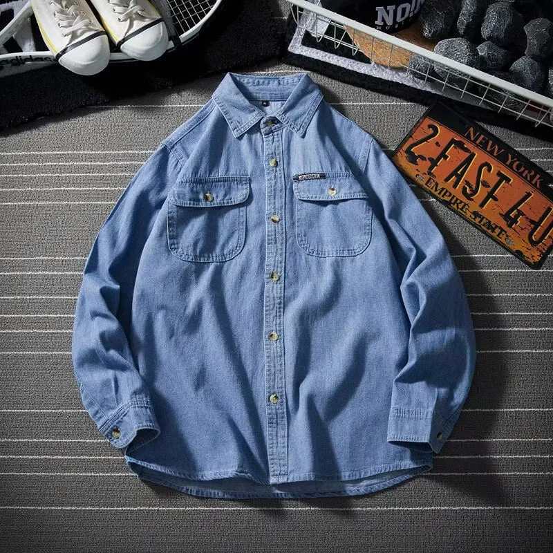 Brand New Arrival Xituodai 2022 Solid Men Chemise Casual Shirts Full Turn-down Collar Open Stitch Denim Shirt