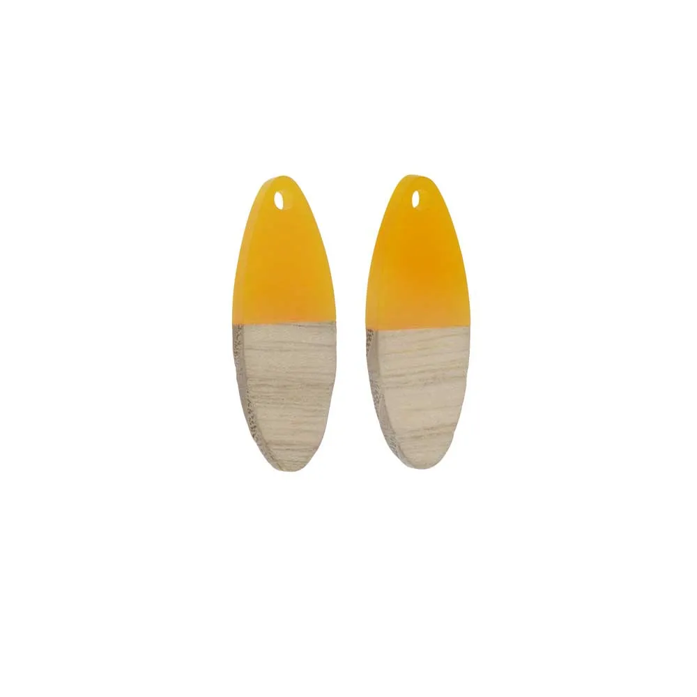 Zola Elements Wood Resin Pendant, Saffron Yellow - 10x28mm - Set of 2