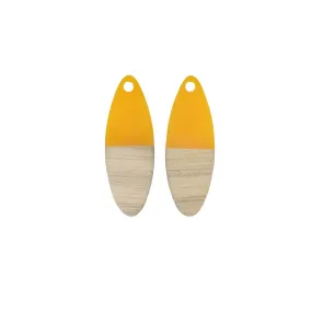 Zola Elements Wood Resin Pendant, Saffron Yellow - 10x28mm - Set of 2